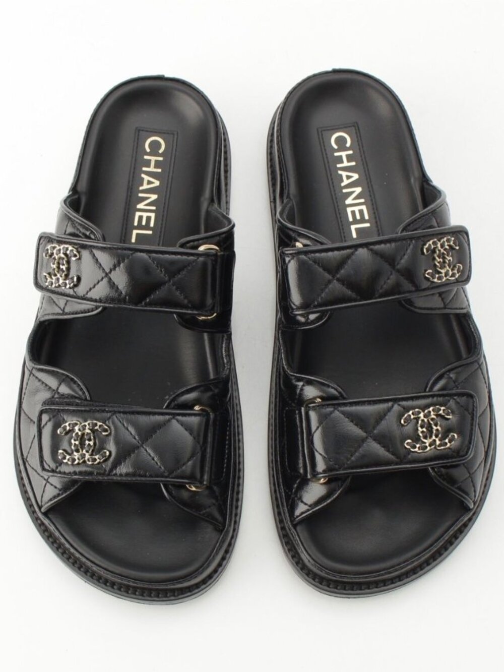 Chanel CC Logo Quilted Velcro Sandals Black 36c - Picture 2 of 10